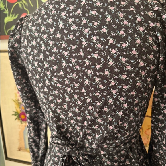 Gunne Sax Blue and White Floral Long Sleeve Midi Prairie Dress - Picture 5 of 8